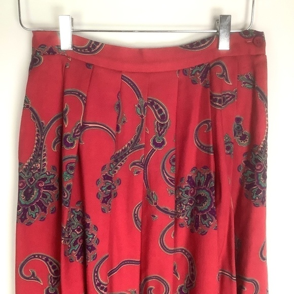 Talbots Vintage Pleated Paisley Wool Silk Blend Broomstick Skirt Red 8 - Picture 13 of 16